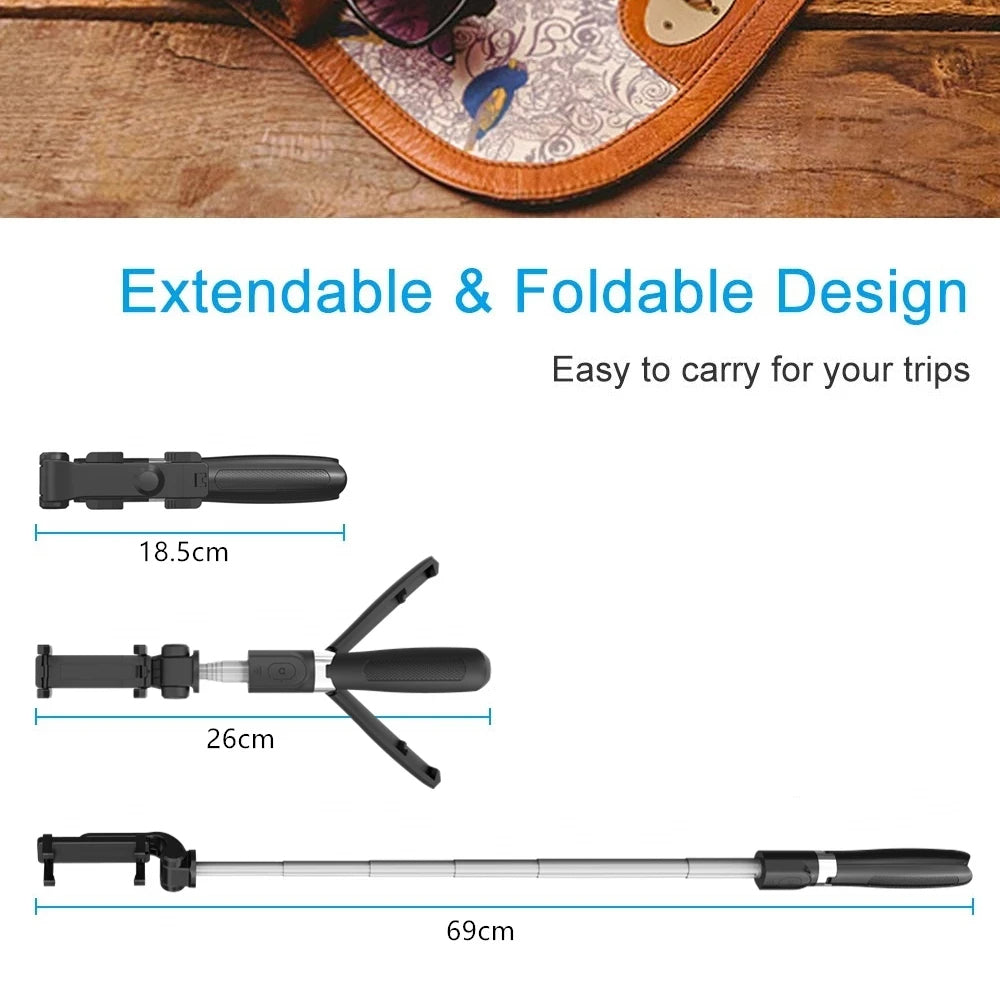 Techsuit - Selfie Stick (L01) - Tripod Stable Mount with Extendable Arm, Bluetooth Remote Control, 70cm - Black