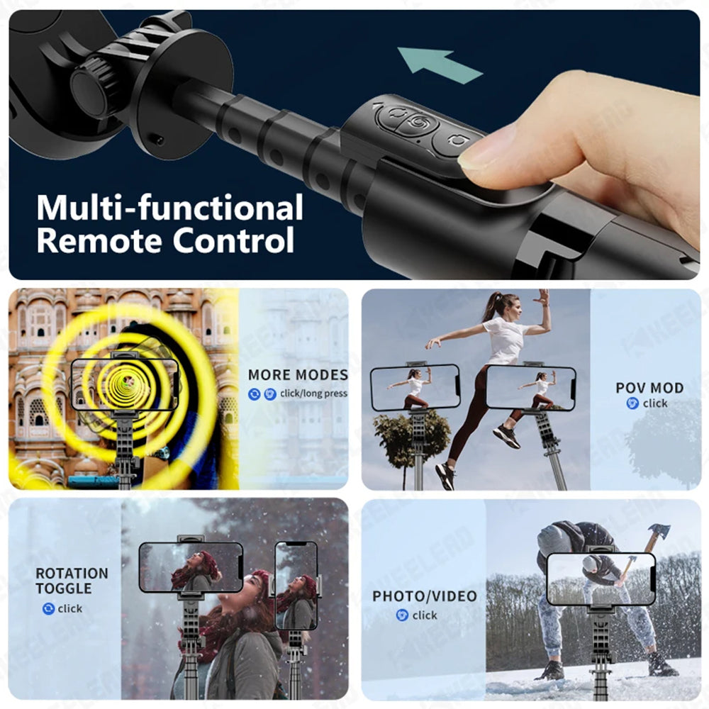 Techsuit - Selfie Stick (L18sMini) - Stable Gimbal/Tripod with Bluetooth Remote Control, Fill Light, 360 Rotation, 70cm - Black