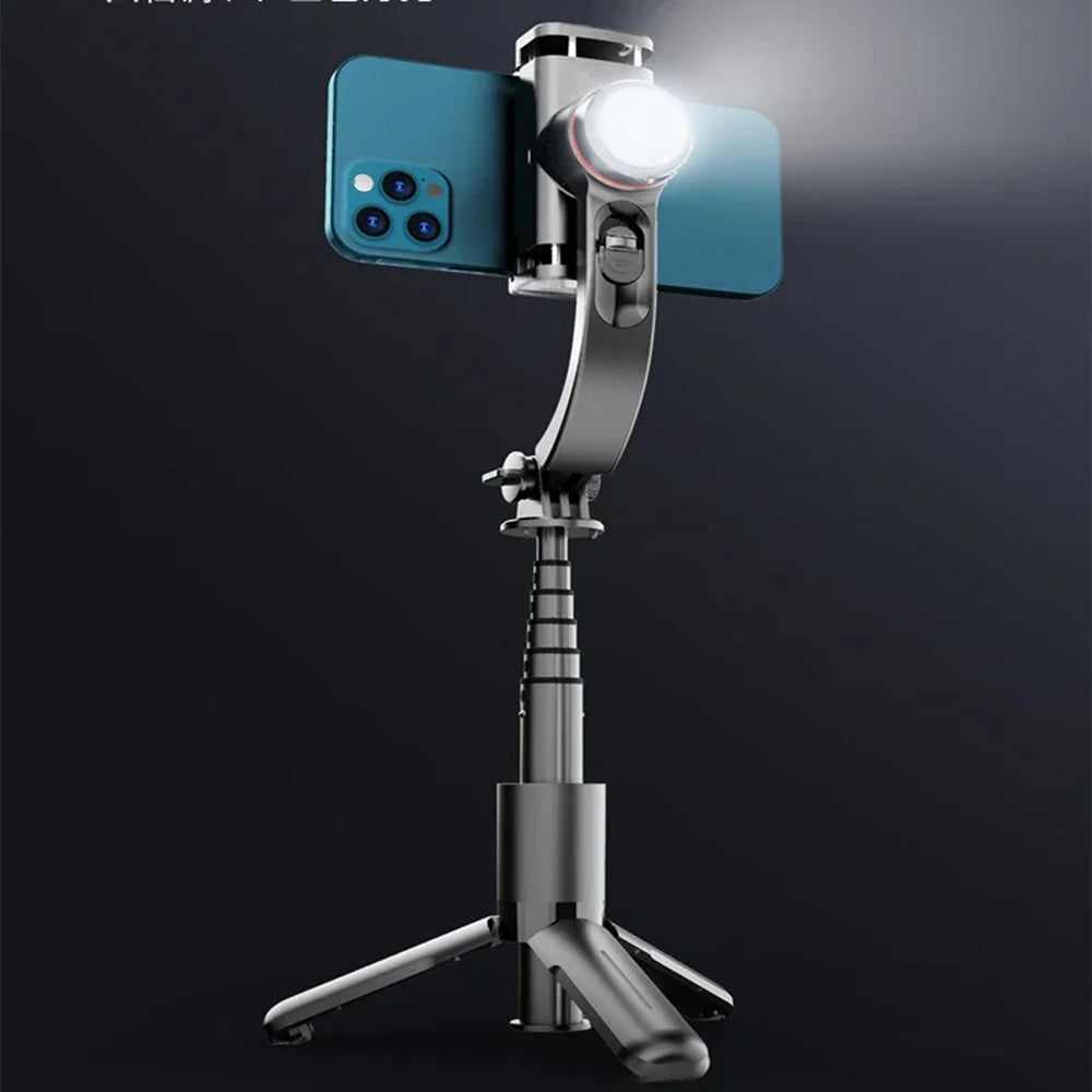 Techsuit - Selfie Stick (L18sMini) - Stable Gimbal/Tripod with Bluetooth Remote Control, Fill Light, 360 Rotation, 70cm - Black