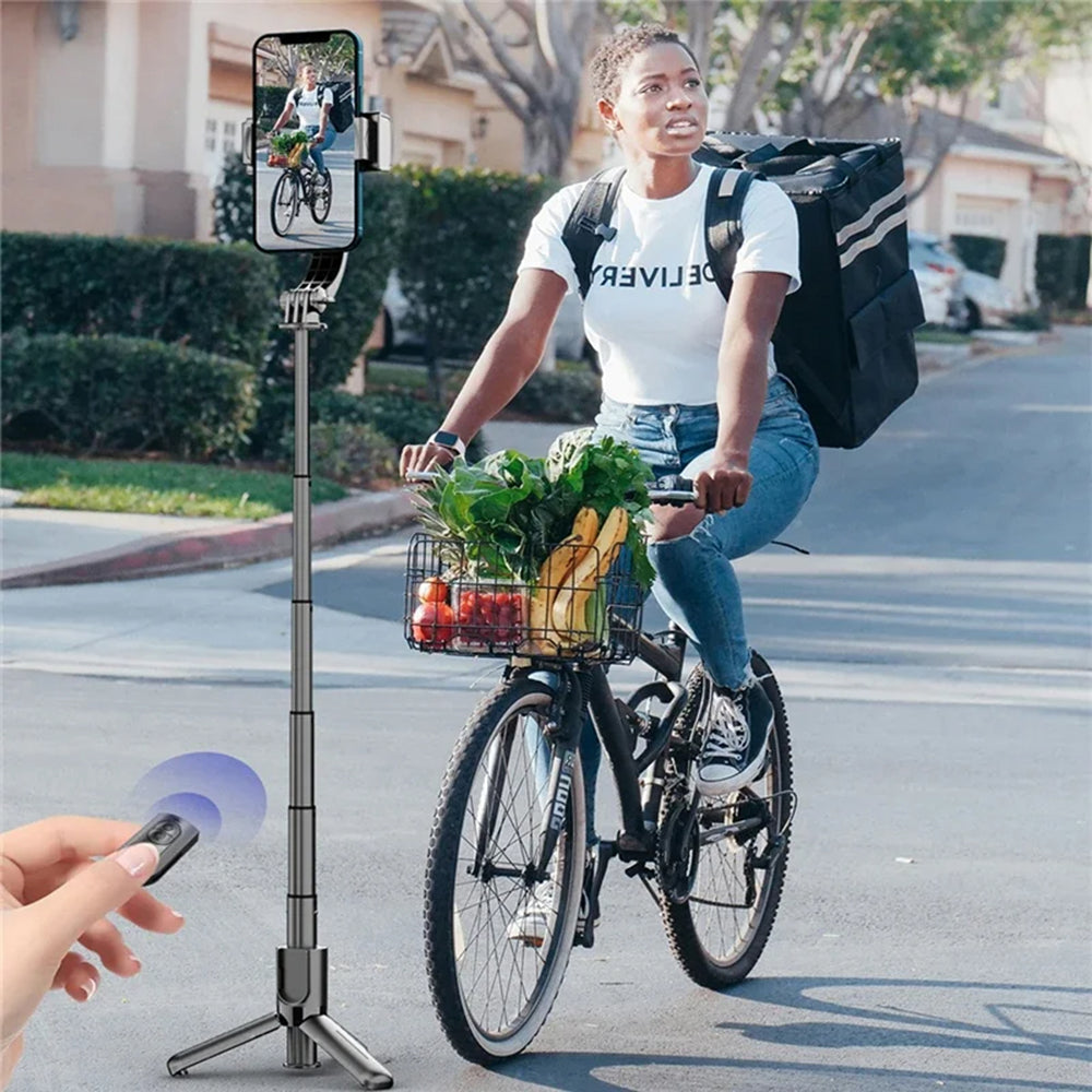 Techsuit - Selfie Stick (L18sMini) - Stable Gimbal/Tripod with Bluetooth Remote Control, Fill Light, 360 Rotation, 70cm - Black