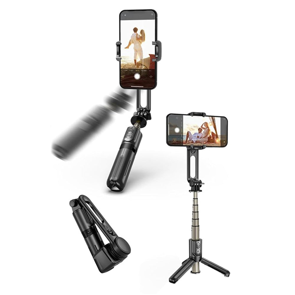 Techsuit - Mini Selfie Stick (L18Mini) - Stable Gimbal/Tripod with Bluetooth Remote Control, 360 Rotation, 70cm - Black