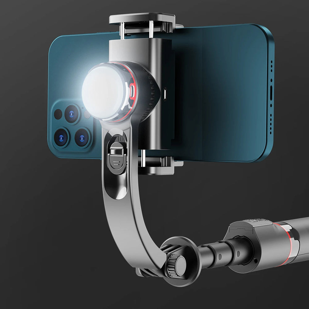 Techsuit - Selfie Stick (L19s) - Stable Gimbal/Tripod with Bluetooth Remote Control, Fill Light, 360 Rotation, 70cm - Black