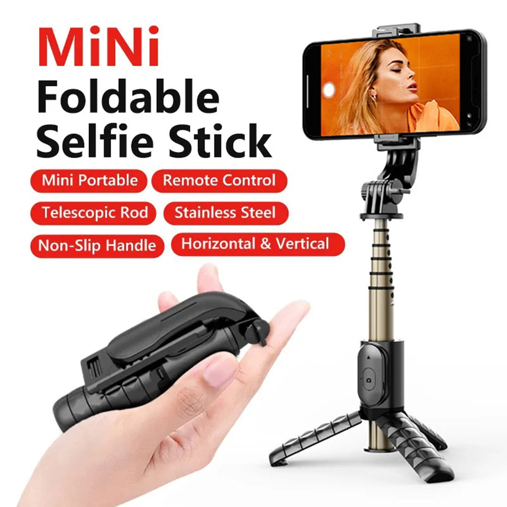 Techsuit - Mini Selfie Stick (Q10) - Stable Gimbal/Tripod with Bluetooth Remote Control, Fill Light, 360 Rotation, 68cm - Black