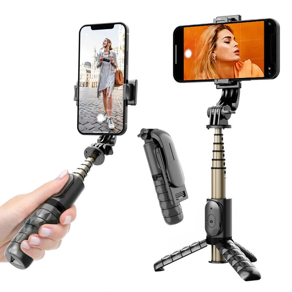 Techsuit - Mini Selfie Stick (Q10) - Stable Gimbal/Tripod with Bluetooth Remote Control, Fill Light, 360 Rotation, 68cm - Black