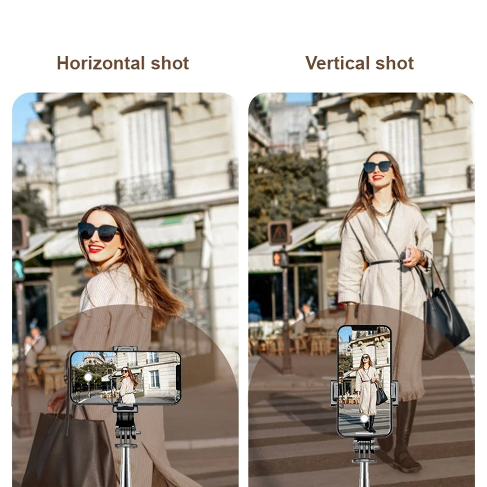 Techsuit - Mini Selfie Stick (Q11s) - Stable Tripod with Bluetooth Remote Control and Fill Light, 360 Rotation, 76cm - Black