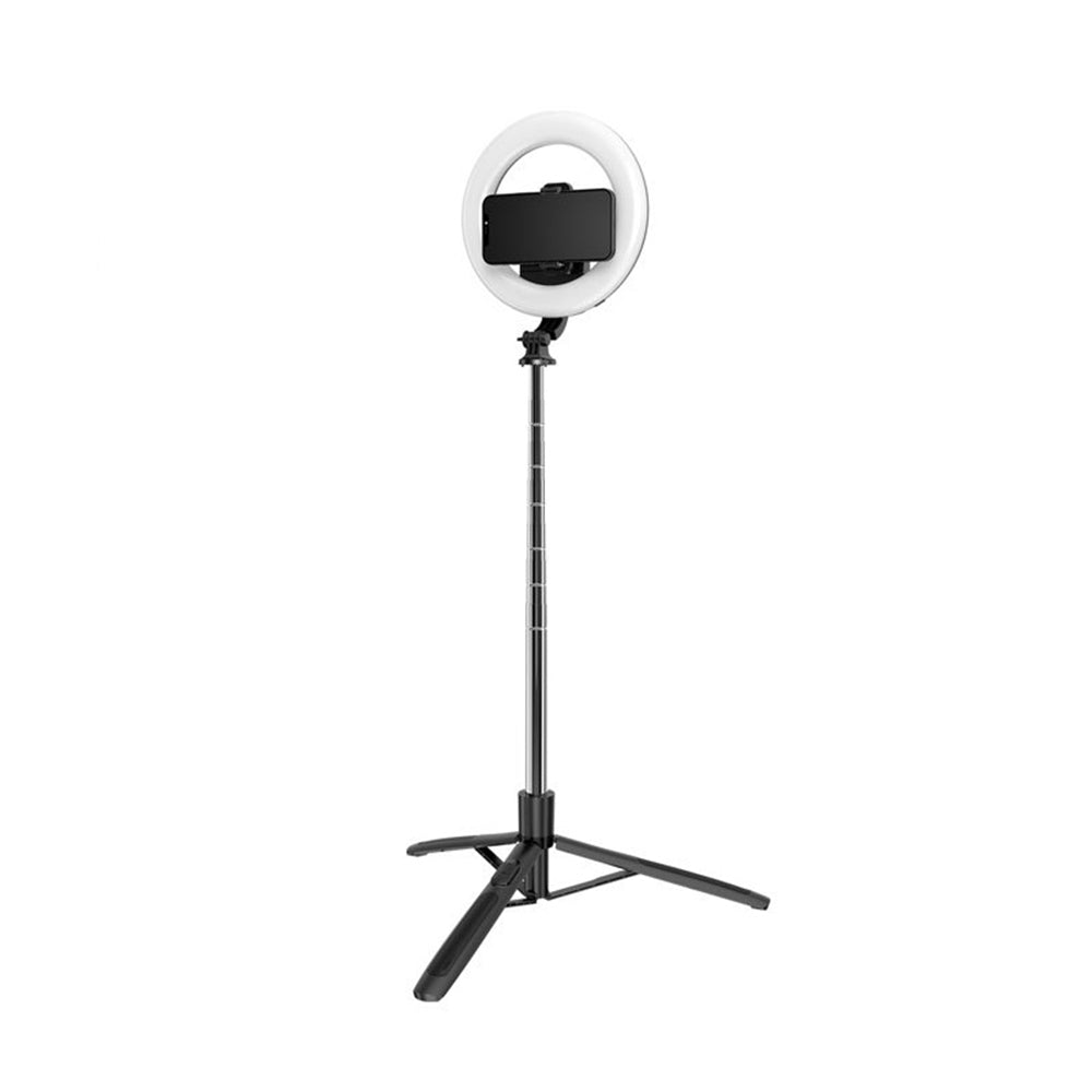 Techsuit - Selfie Stick (Q05s) - Stable Tripod with Bluetooth Remote Control and Ring Light, Stainless Steel, 170cm - Black