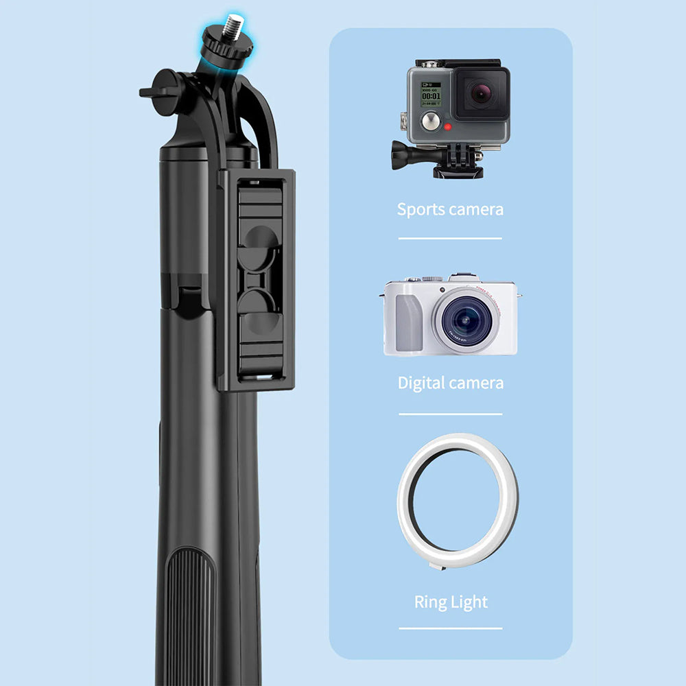 Techsuit - Selfie Stick (Q06) - Stable Tripod with Bluetooth Remote Control, Aluminium Alloy, 360 Rotation, 156cm - Black