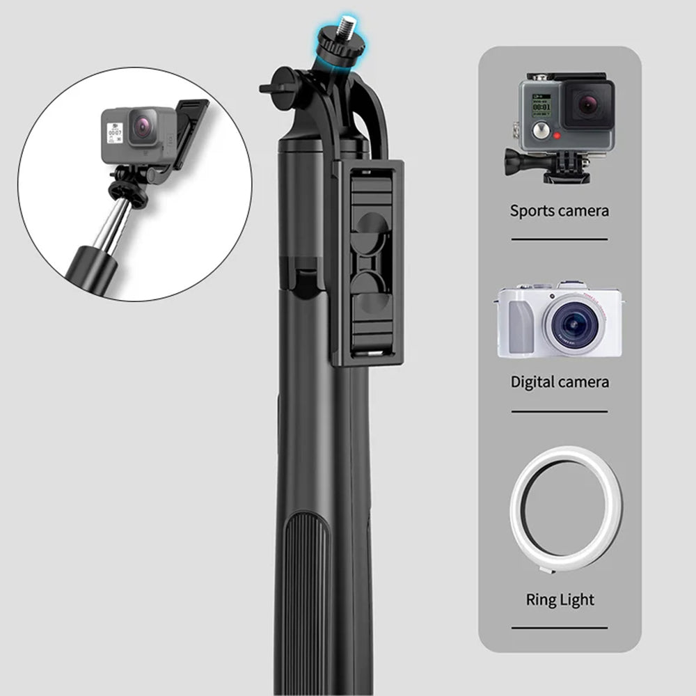 Techsuit - Selfie Stick (Q05) - Stable Tripod with Bluetooth Remote Control, 360 Rotation, Stainless Steel, 158cm - Black