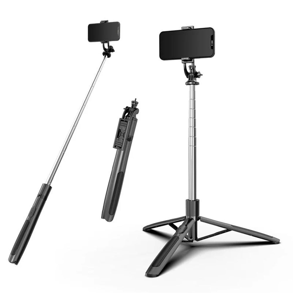 Techsuit - Selfie Stick (Q05) - Stable Tripod with Bluetooth Remote Control, 360 Rotation, Stainless Steel, 158cm - Black