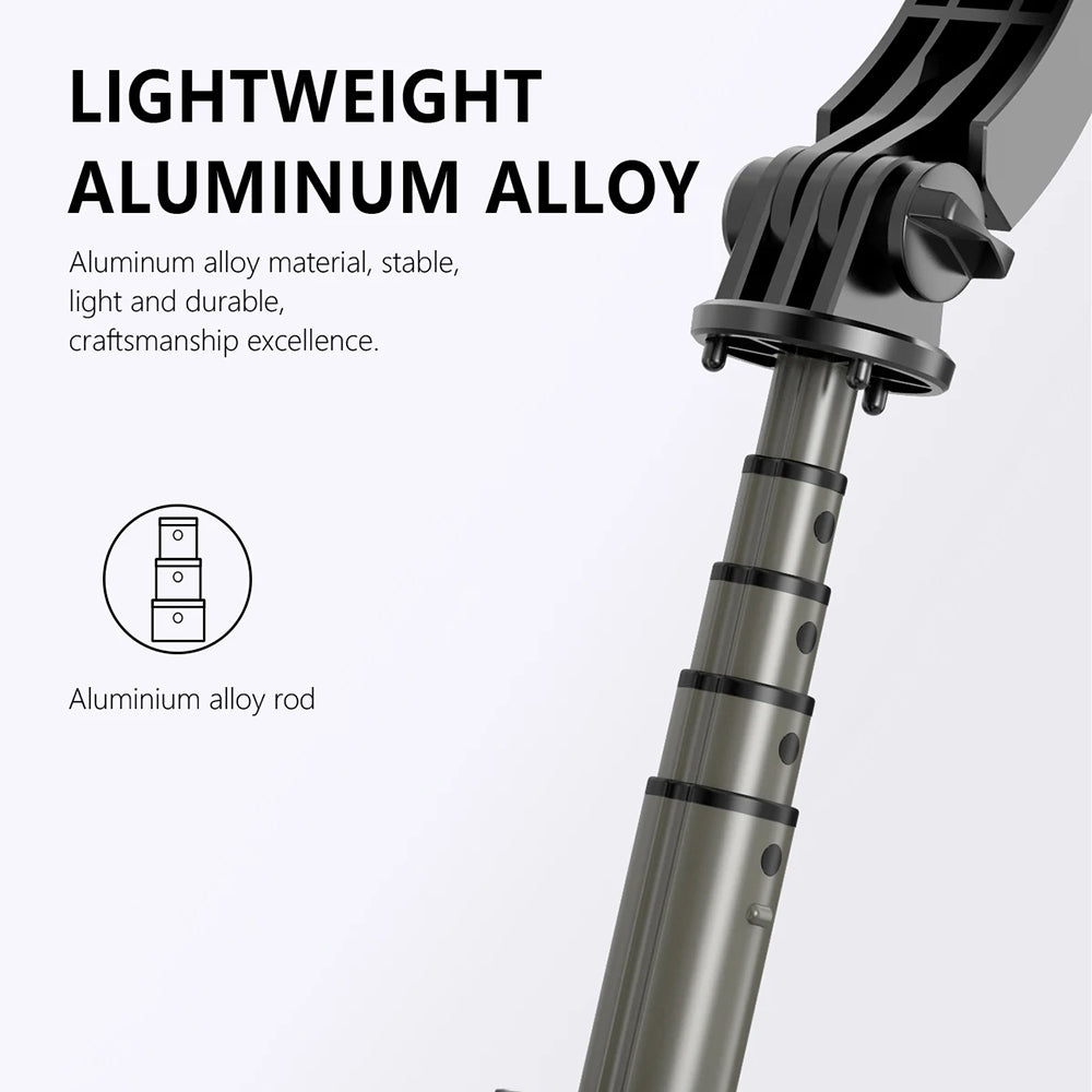 Techsuit - Selfie Stick (Q03s) - Stable Tripod with Bluetooth Remote Control and Fill Light, Aluminium Alloy, 76cm - Black