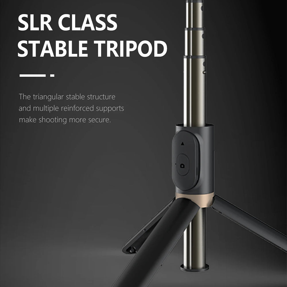 Techsuit - Selfie Stick (Q03s) - Stable Tripod with Bluetooth Remote Control and Fill Light, Aluminium Alloy, 76cm - Black