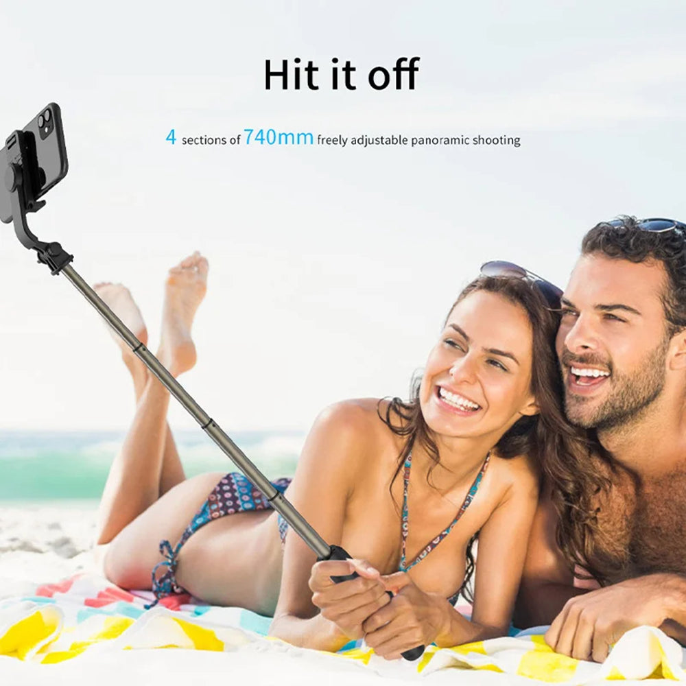 Techsuit - Selfie Stick (Q03) - Stable Tripod with Bluetooth Remote Control, Aluminium Alloy, 360 Rotation, 74cm - Black