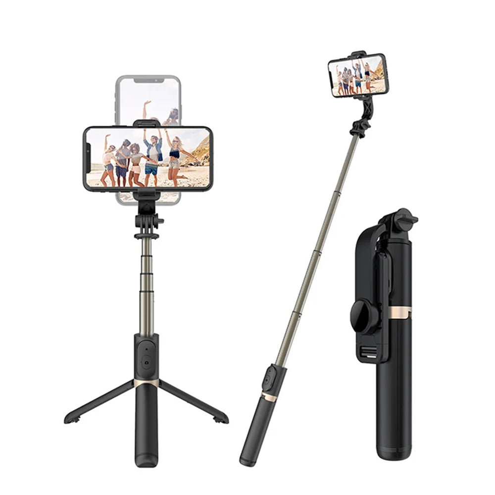 Techsuit - Selfie Stick (Q03) - Stable Tripod with Bluetooth Remote Control, Aluminium Alloy, 360 Rotation, 74cm - Black
