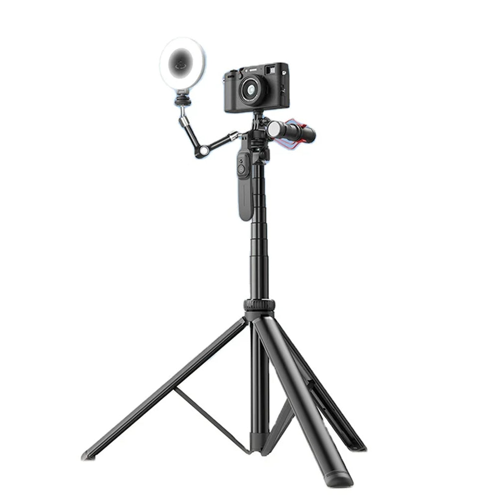 Techsuit - Selfie Stick (C05) - Large Ajustable Tripod with Bluetooth Remote Control, 360, Aluminium Alloy, 205cm - Black