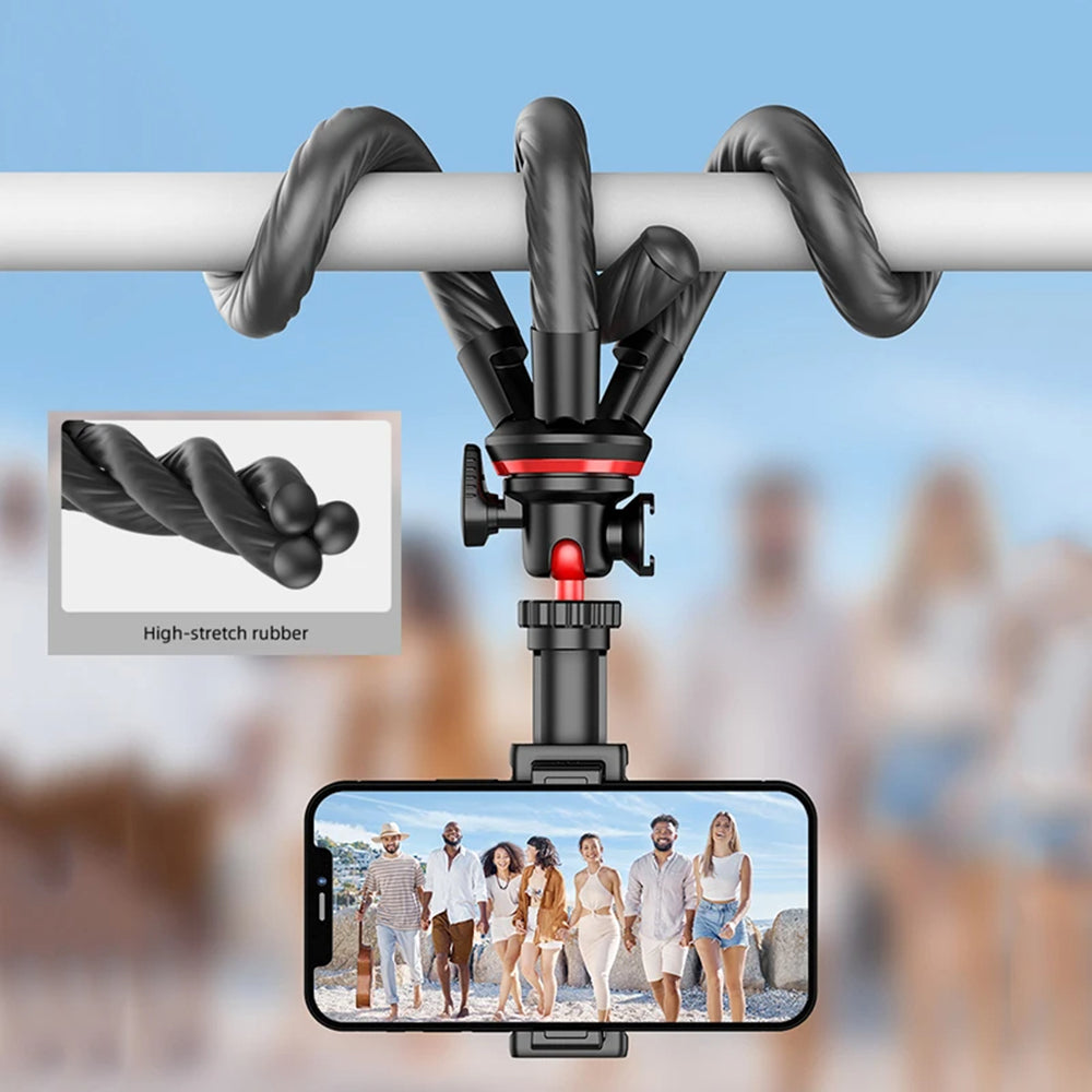 Techsuit - Selfie Stick (C02) - for Phones and Action Cameras, with Flexible Tripod, 43cm - Black