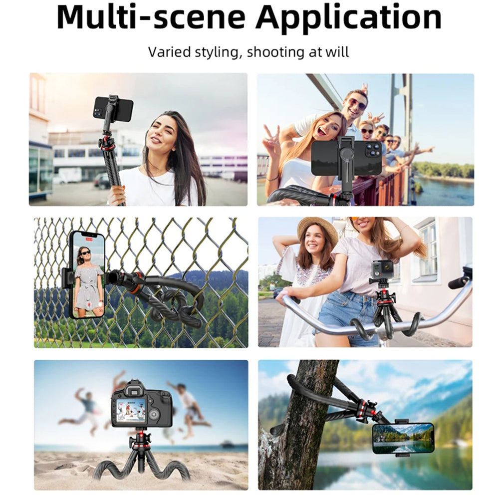 Techsuit - Selfie Stick (C02) - for Phones and Action Cameras, with Flexible Tripod, 43cm - Black