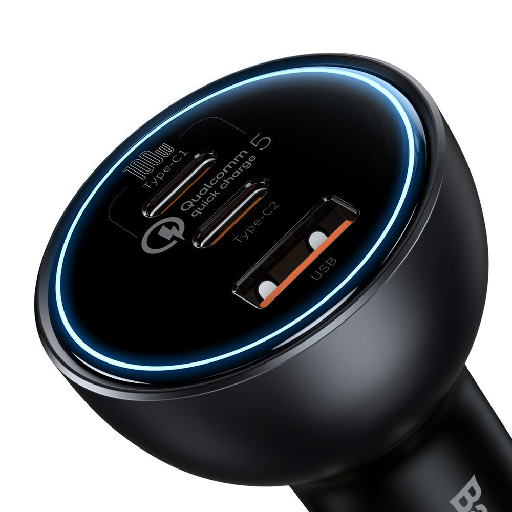 Baseus - Car Charger (TZCCZM-0G) - 2xType-C, USB with Cable USB-C to Type-C - Black