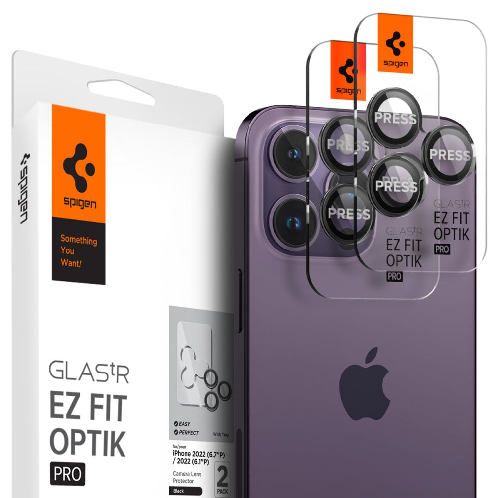 Spigen -Optik.tR EZ Fit Pro Camera Glass (2 pack)- iPhone 14 Pro/Pro Max/15 Pro/Pro Max/16 Pro/Pro Max/17 Pro/Pro Max - Black
