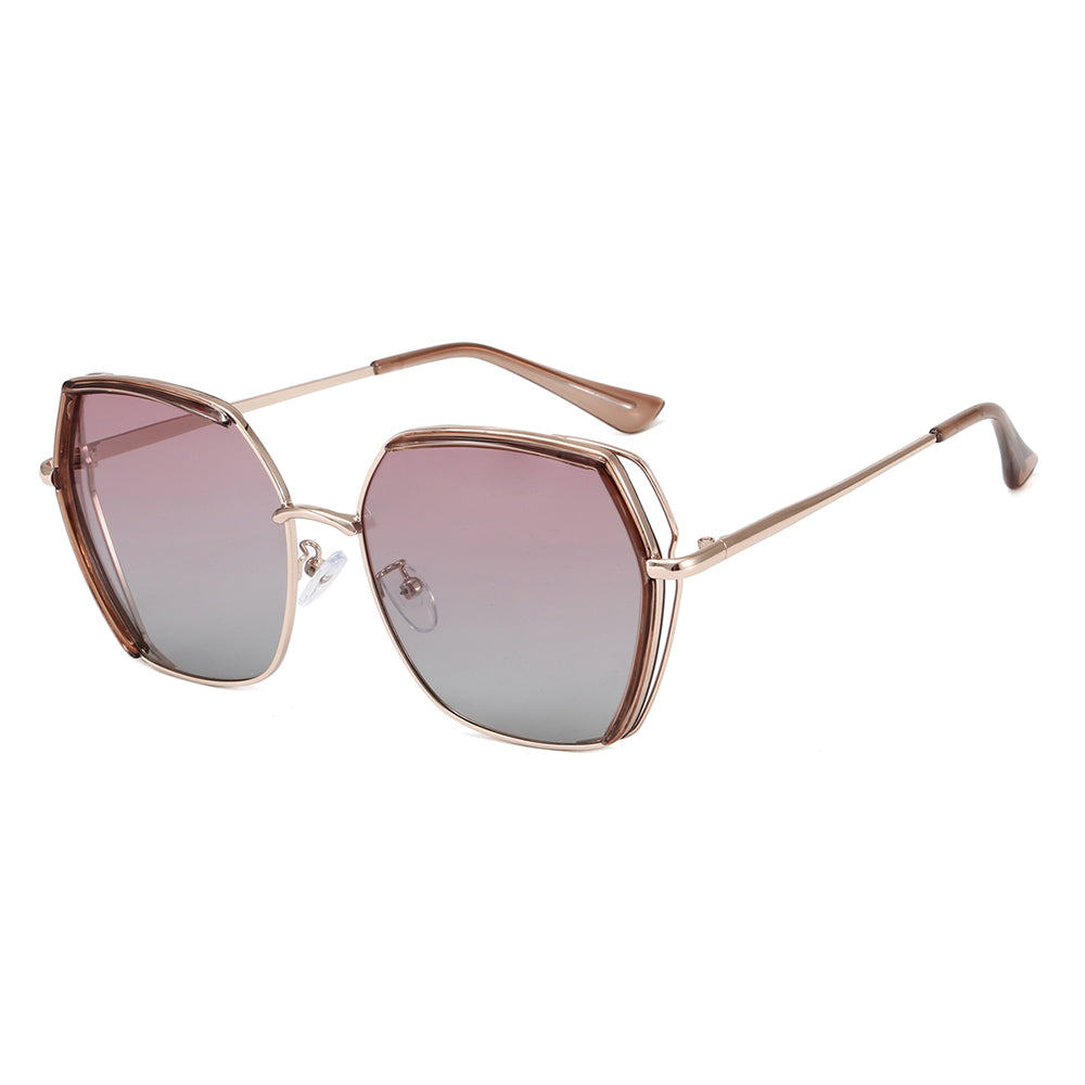 Techsuit - Μόδα > Αξεσουάρ > Γυαλιά Ηλίου Polarized (9768) - Hexagonal, with UV Protection and Metal Frame - Brown / Gold / Pink