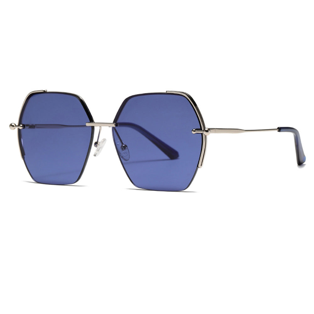 Techsuit - Μόδα > Αξεσουάρ > Γυαλιά Ηλίου (8561) - for Women with Metal Frame and Nylon Lens, Hexagonal - Silver / Blue