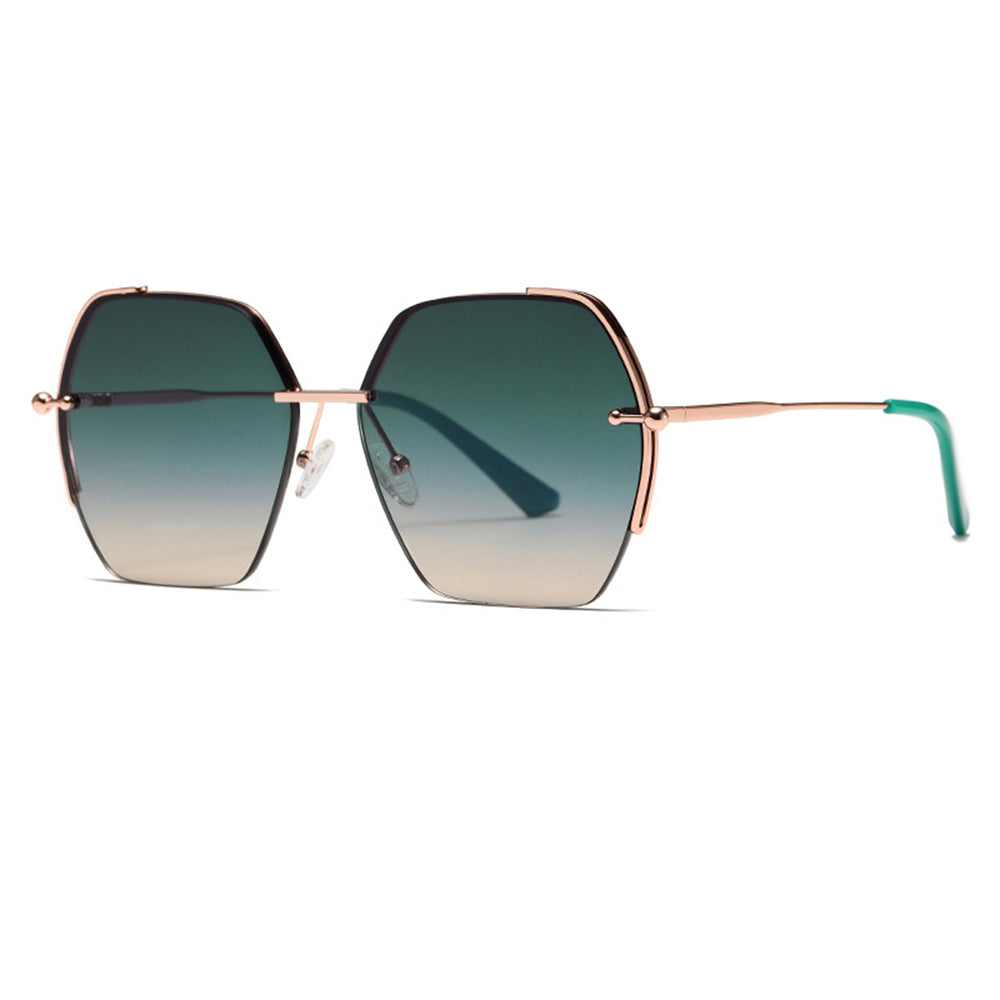 Techsuit - Μόδα > Αξεσουάρ > Γυαλιά Ηλίου (8561) - for Women with Metal Frame and Nylon Lens, Hexagonal - Rose Gold / Green
