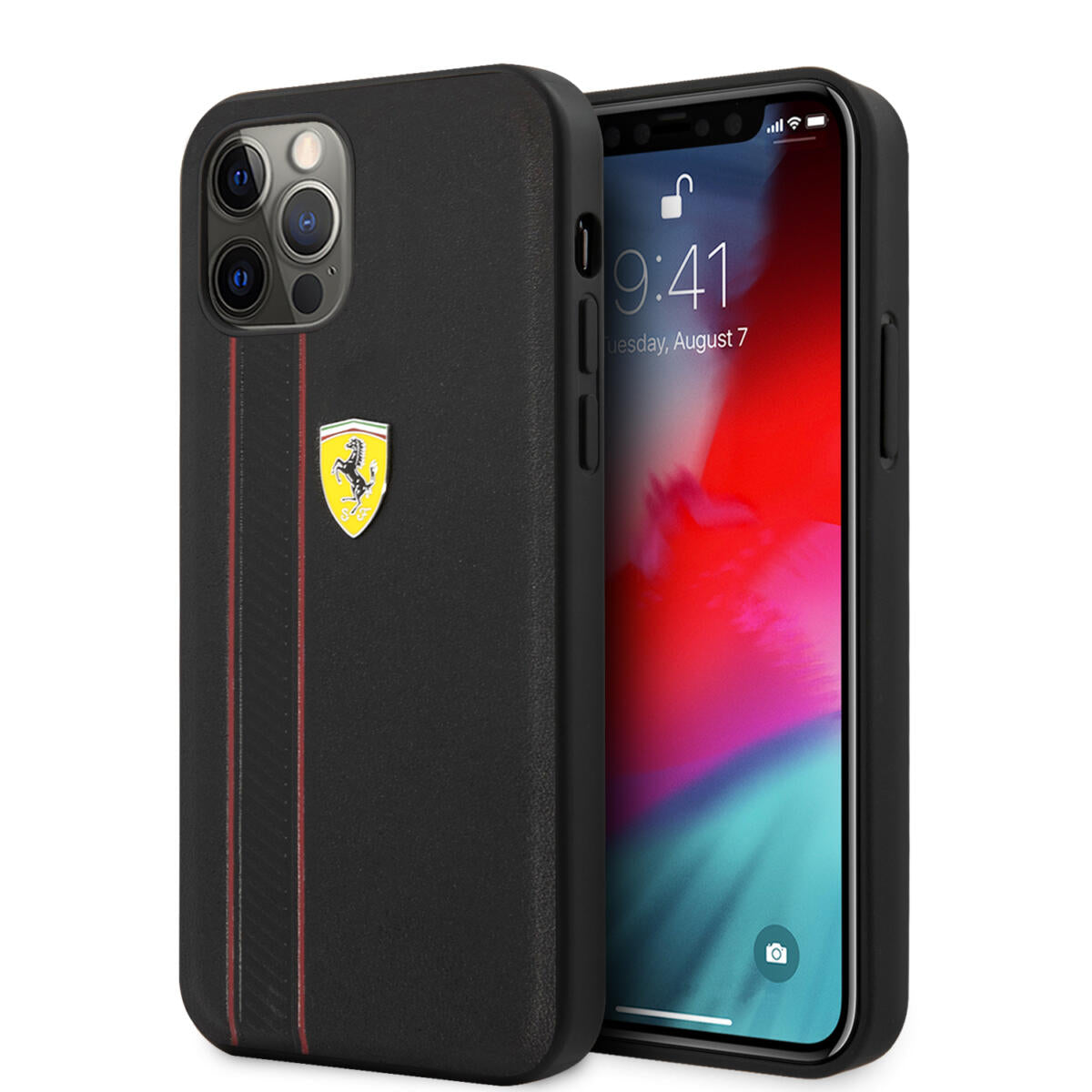 Ferrari "Debossed Stripes & Red Lines" Leather Case Θήκη Προστασίας Από Γνήσιο Καπιτονέ Δέρμα – Iphone 12 Pro Max (Μαύρη/Quilted Leather) – Θήκη για κινητό από το PhoneBazaar.gr