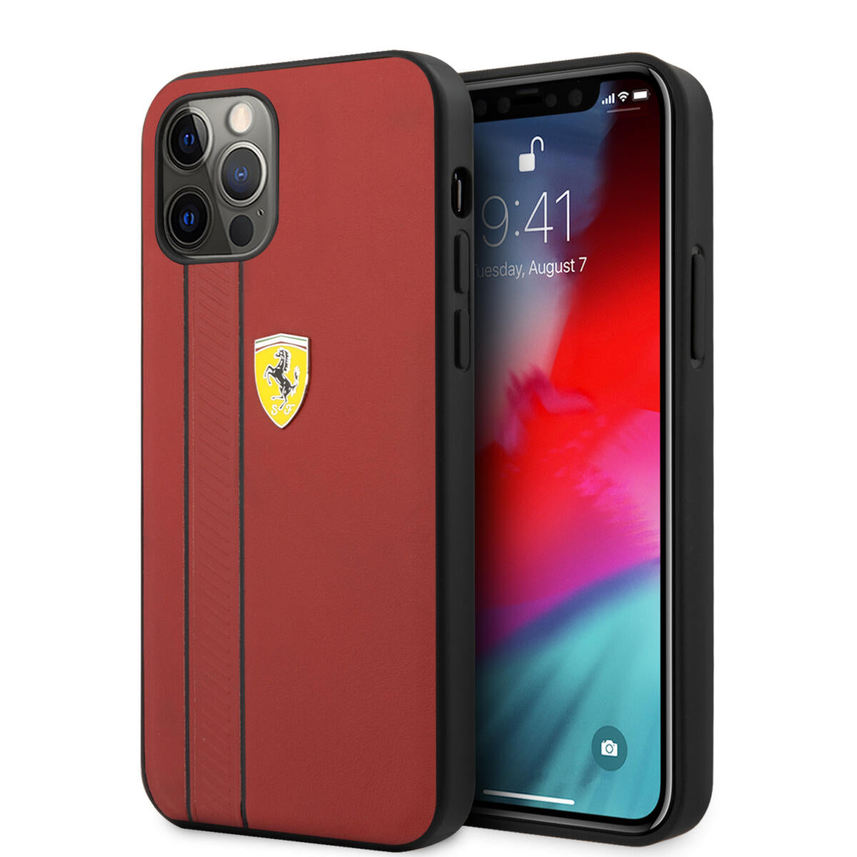 Ferrari "Debossed Stripes & Black Lines" Leather Case Θήκη Προστασίας Από Γνήσιο Καπιτονέ Δέρμα – Iphone 12 Pro Max (Κόκκινη/Quilted Leather) – Θήκη για κινητό από το PhoneBazaar.gr