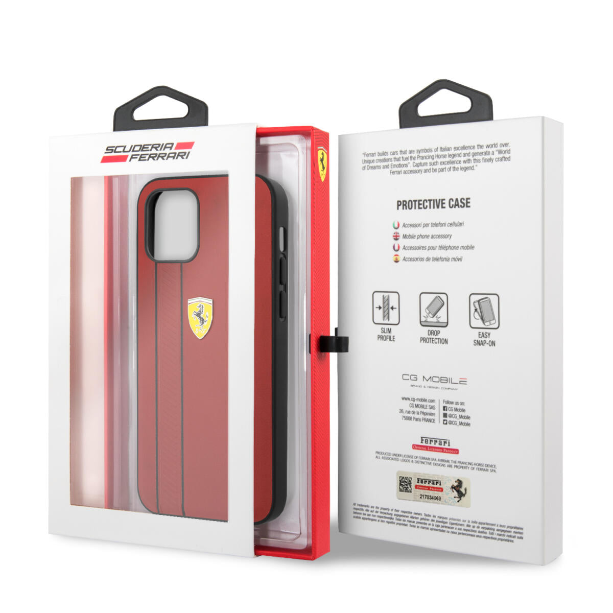 Ferrari "Debossed Stripes & Black Lines" Leather Case Θήκη προστασίας από γνήσιο καπιτονέ δέρμα – iPhone 12 Pro Max (Κόκκινη/Quilted Leather)
