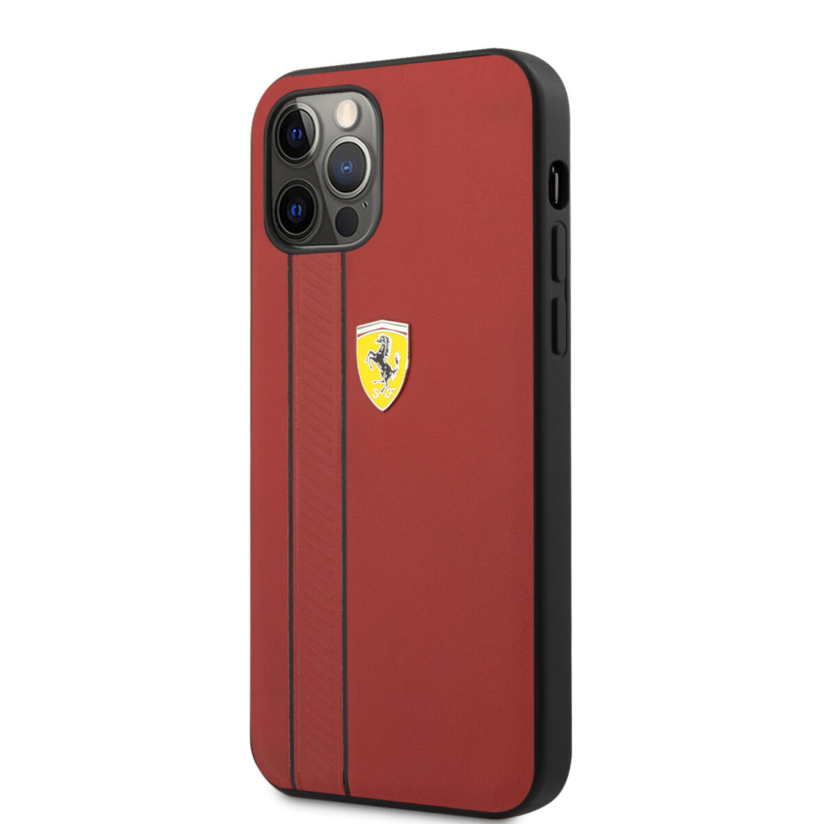Ferrari "Debossed Stripes & Black Lines" Leather Case Θήκη προστασίας από γνήσιο καπιτονέ δέρμα – iPhone 12 Pro Max (Κόκκινη/Quilted Leather)