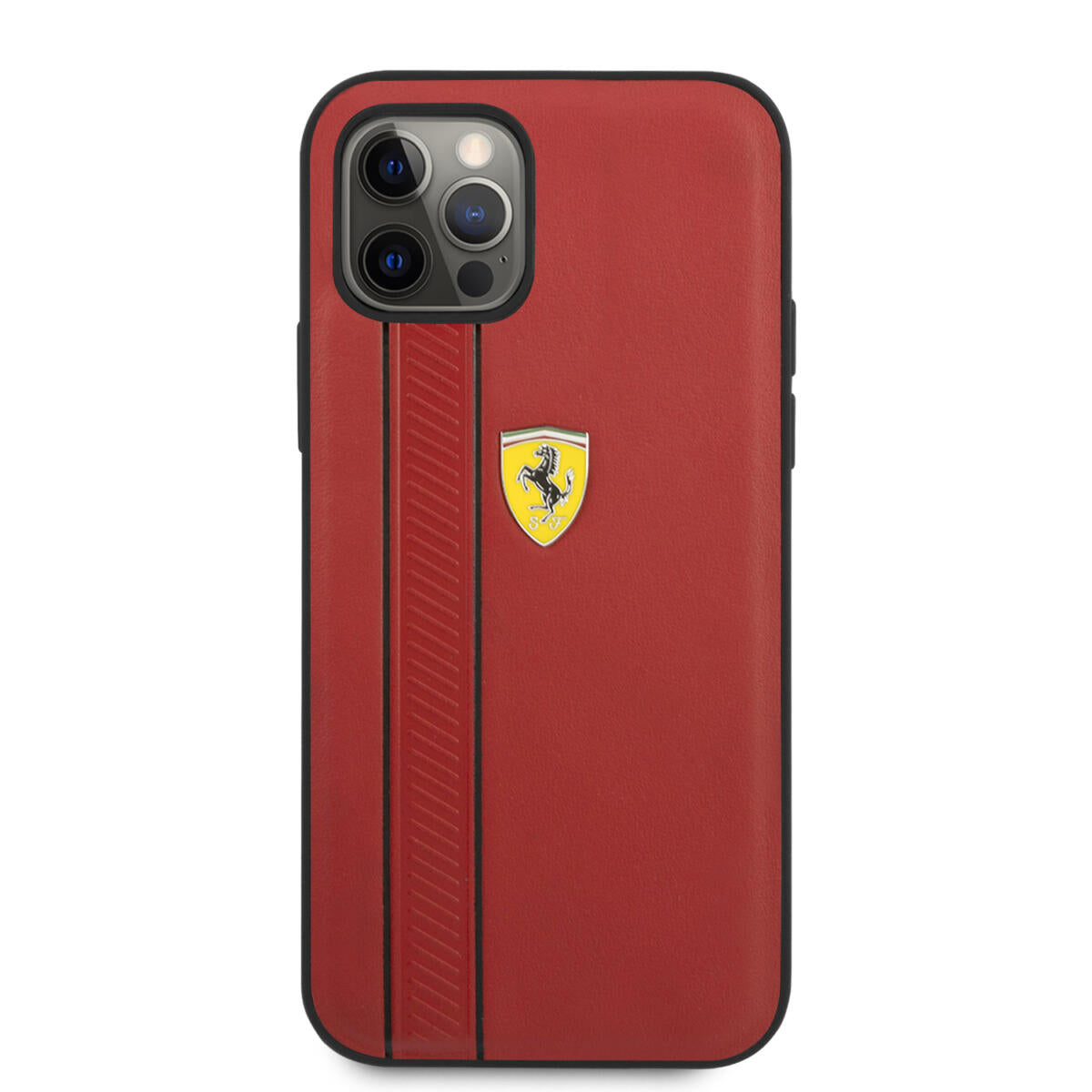 Ferrari "Debossed Stripes & Black Lines" Leather Case Θήκη προστασίας από γνήσιο καπιτονέ δέρμα – iPhone 12 Pro Max (Κόκκινη/Quilted Leather)