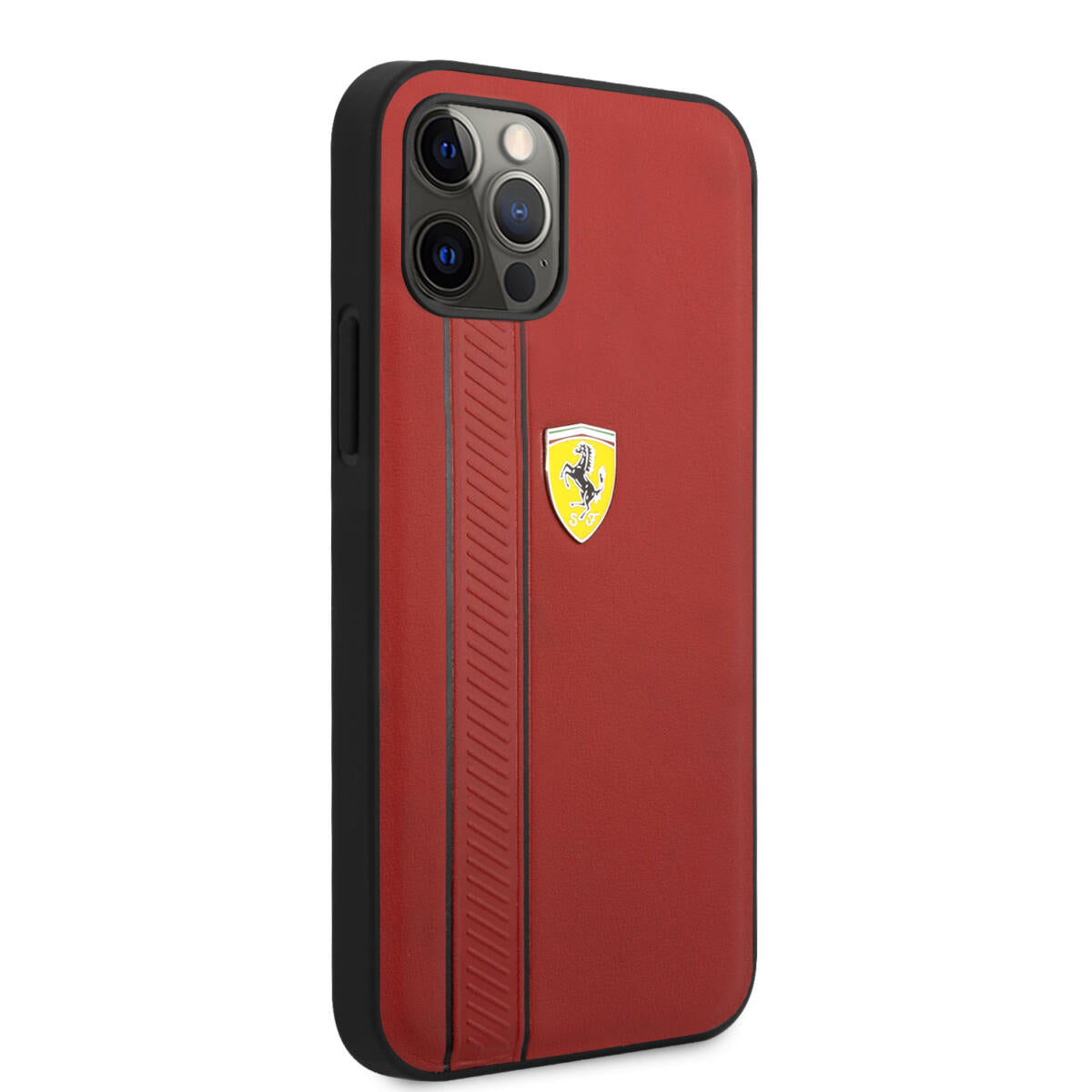 Ferrari "Debossed Stripes & Black Lines" Leather Case Θήκη προστασίας από γνήσιο καπιτονέ δέρμα – iPhone 12 Pro Max (Κόκκινη/Quilted Leather)