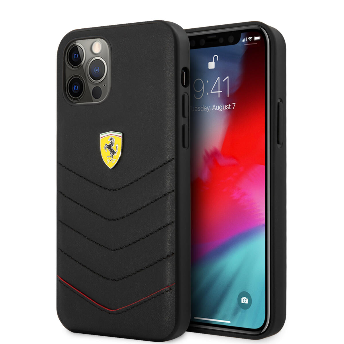 Ferrari "Off Track" Quilted Leather Case Θήκη Προστασίας Από Γνήσιο Καπιτονέ Δέρμα – Iphone 12 Pro Max (Μαύρη/Κόκκινη/Quilted Leather/3D Logo) – Θήκη για κινητό από το PhoneBazaar.gr