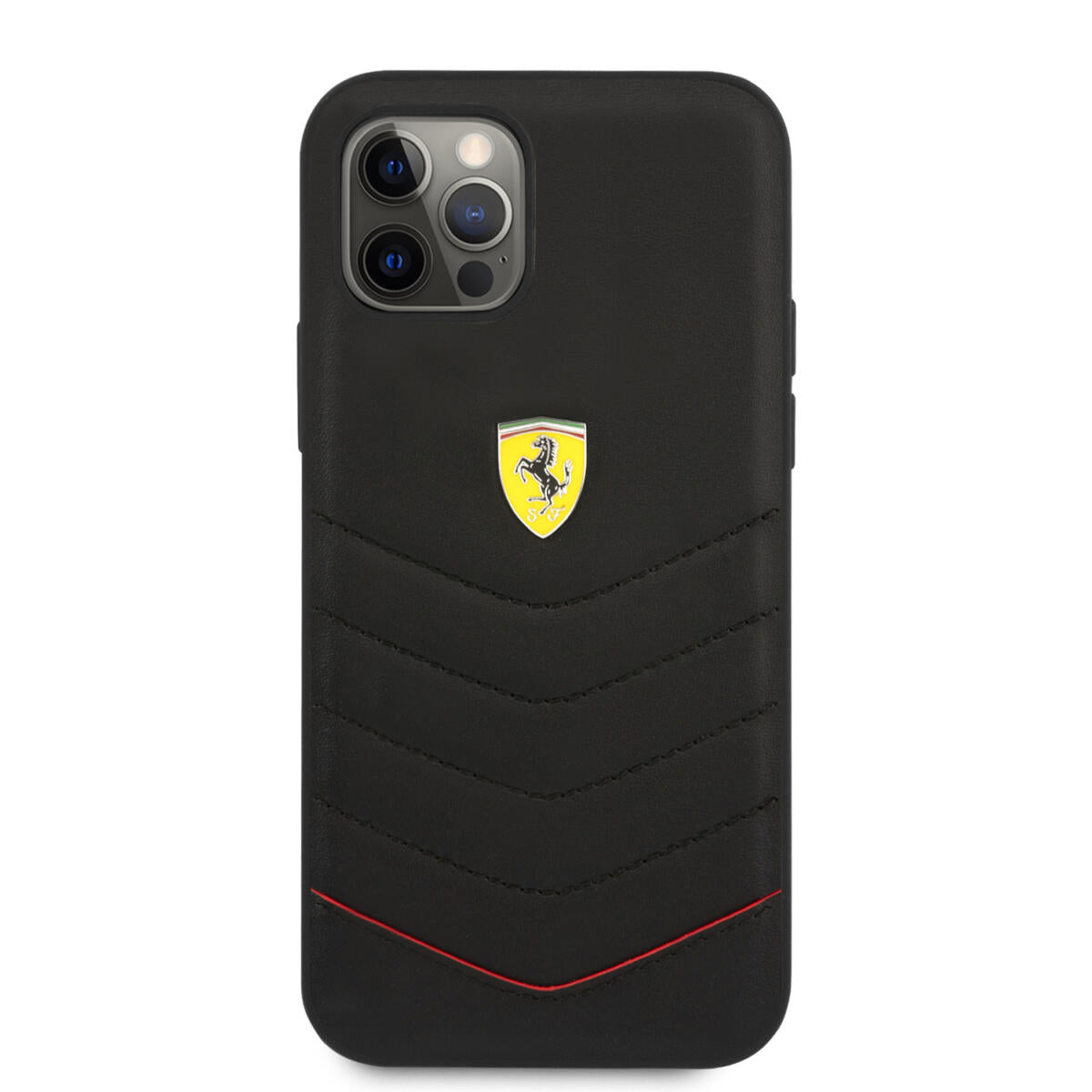 Ferrari "Off Track" Quilted Leather Case Θήκη προστασίας από γνήσιο καπιτονέ δέρμα – iPhone 12 Pro Max (Μαύρη/Κόκκινη/Quilted Leather/3D Logo)