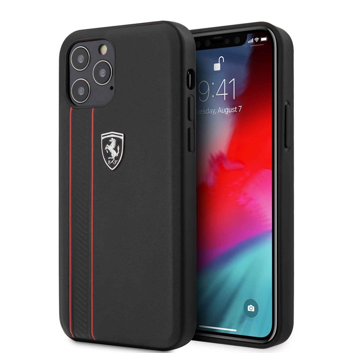 Ferrari "Off Track" Hard Leather Case With Embossed Stripes Θήκη Προστασίας Από Γνήσιο Δέρμα – Iphone 12 Pro Max (Μαύρη/Leather/3D Logo) – Θήκη για κινητό από το PhoneBazaar.gr