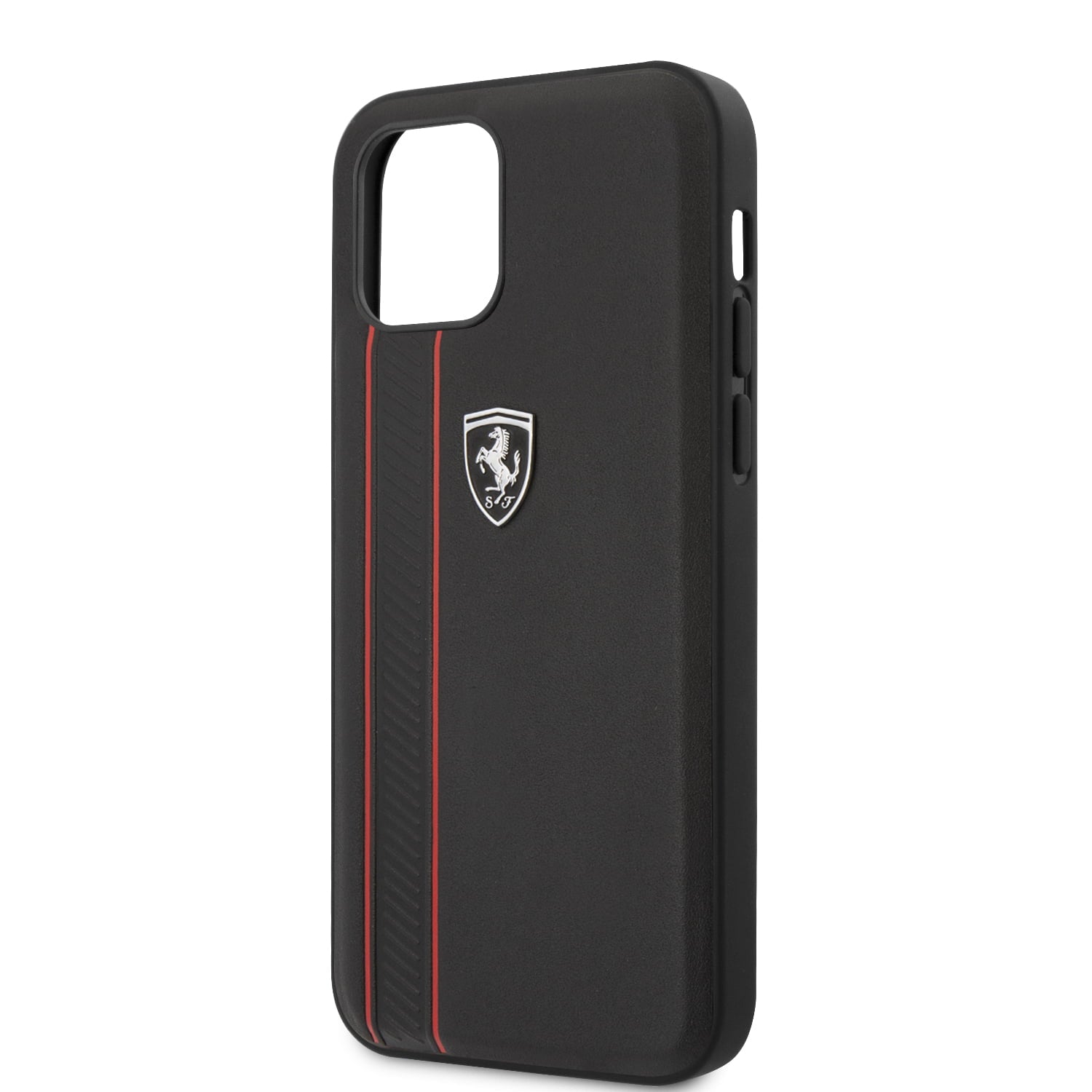 Ferrari "Off Track" Hard Leather Case with Embossed Stripes Θήκη προστασίας από γνήσιο δέρμα – iPhone 12 Pro Max (Μαύρη/Leather/3D Logo)