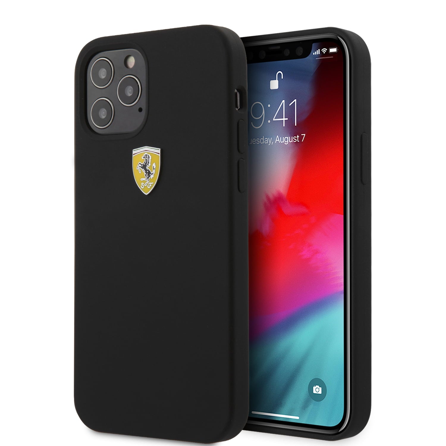 Ferrari "On Track" Liquid Silicone Case Θήκη Προστασίας – Iphone 12 / Iphone 12 Pro (Μαύρη/3D Logo) – Θήκη για κινητό από το PhoneBazaar.gr