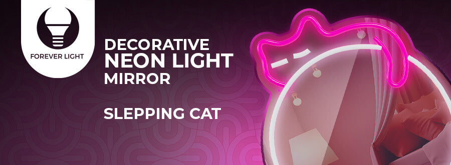 Forever Light Neon Mirror LED Sleeping Cat/White- Pink - Διακοσμητικός Καθρέπτης με LED Neon