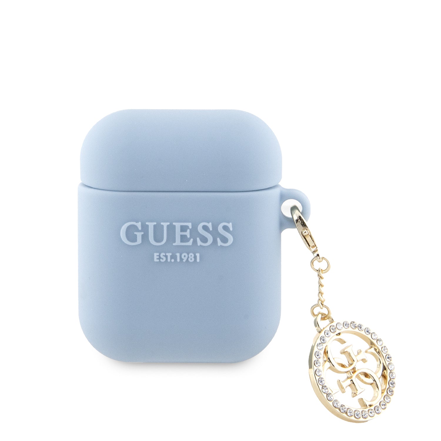 Guess "3D Logo Charm Collection" Θήκη Προστασίας Απο Σιλικόνη Για Apple Airpods 1/2 Με Χρυσό Κρεμαστό Στολίδι (Light Blue) – Θήκη για κινητό από το PhoneBazaar.gr