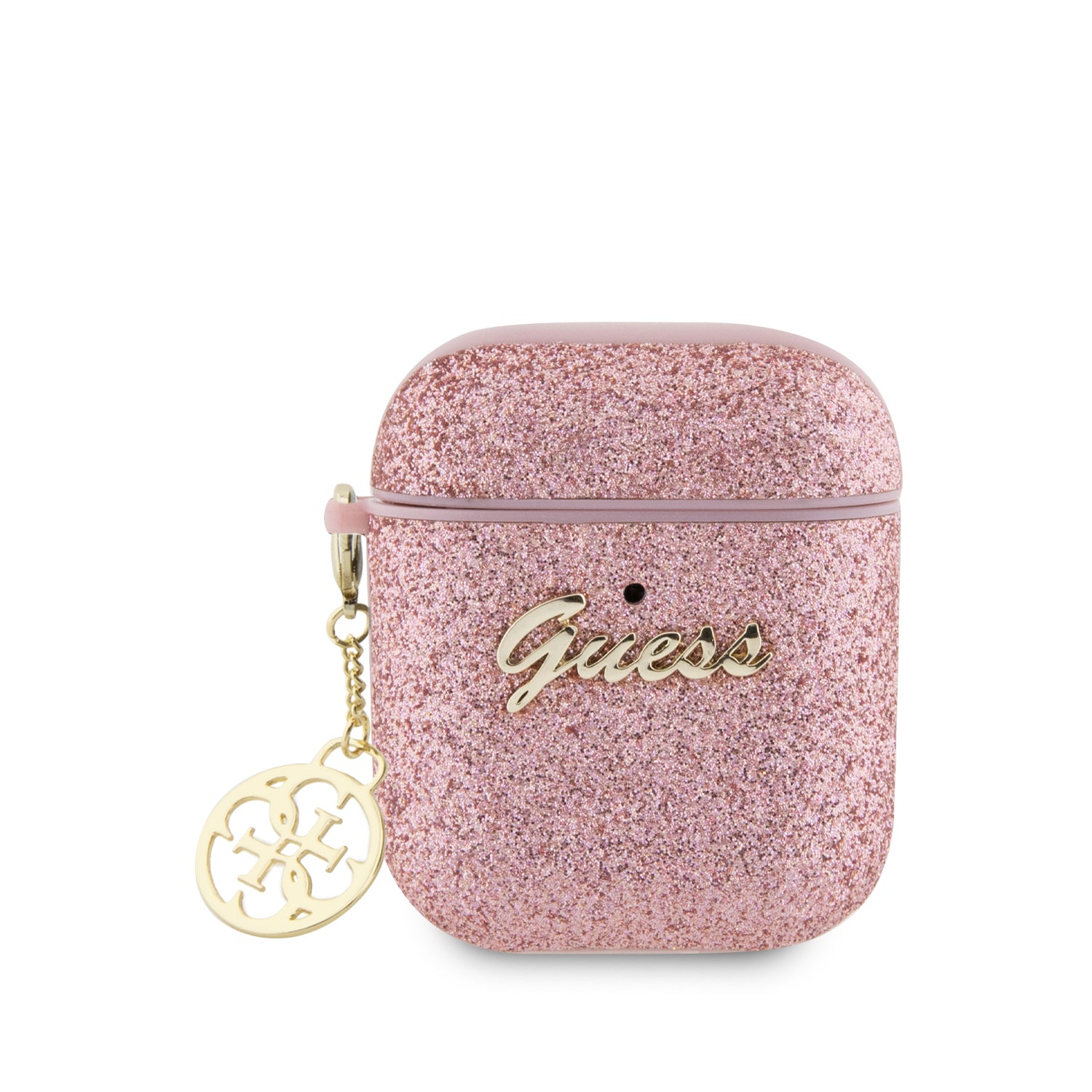 Guess "4G Charm Collection" Θήκη Προστασίας Απο Σιλικόνη Για Apple Airpods 1/2 Με Χρυσό Κρεμαστό Στολίδι (Glitter Purple) – Θήκη για κινητό από το PhoneBazaar.gr