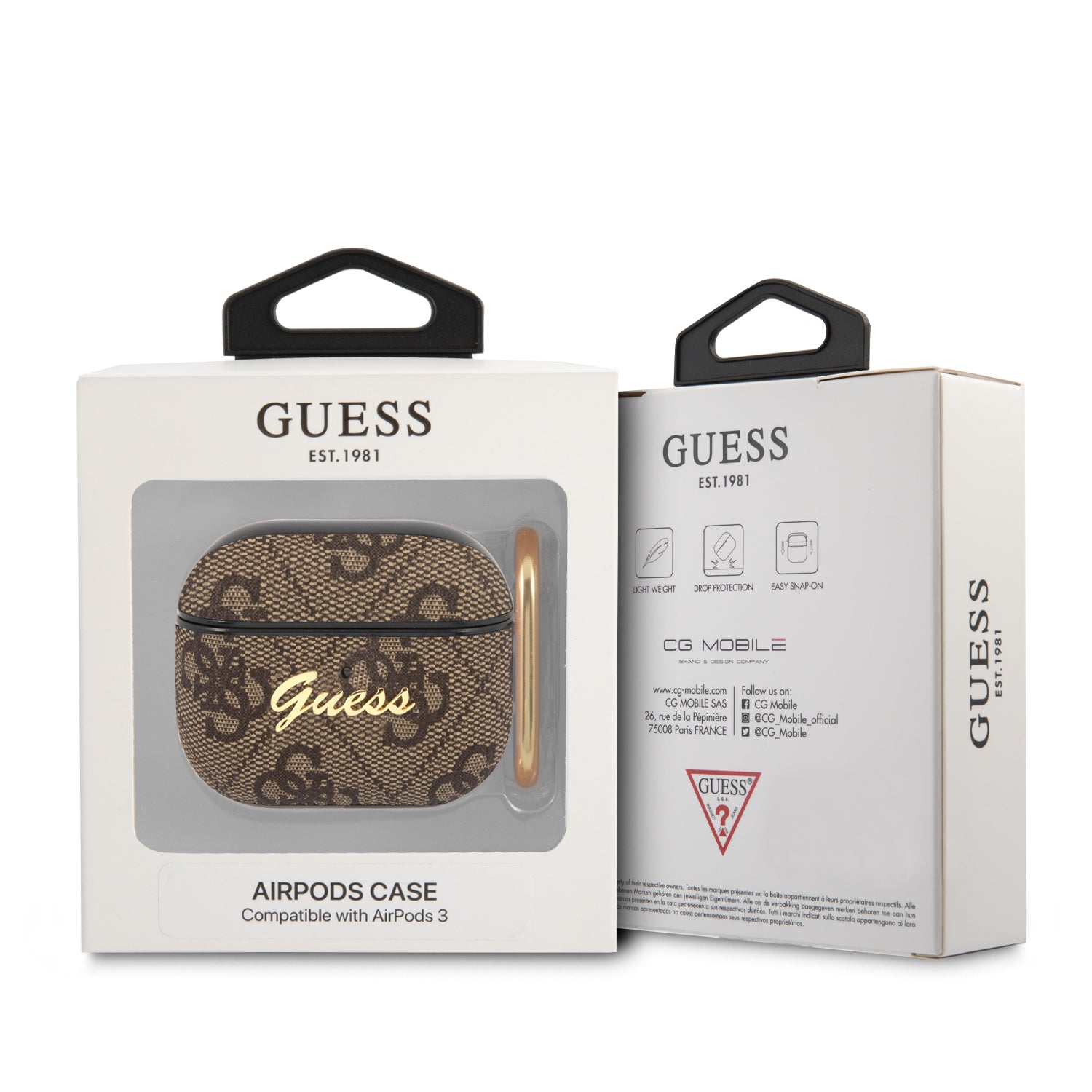 Guess Script Metal Logo Collection Θήκη προστασίας από δερματίνη για Apple Airpods 3 (Καφε)