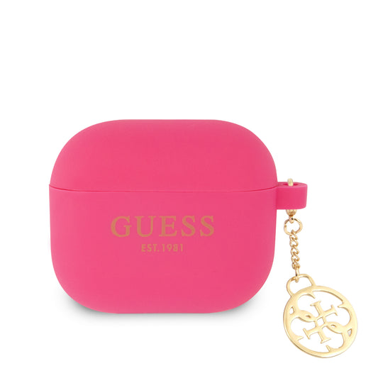 Guess Printed Gold Logo Θήκη Προστασίας Από Σιλικόνη Για Apple Airpods 3 Με Χρυσό Κρεμαστό Στολίδι (Φούξια) – Θήκη για κινητό από το PhoneBazaar.gr