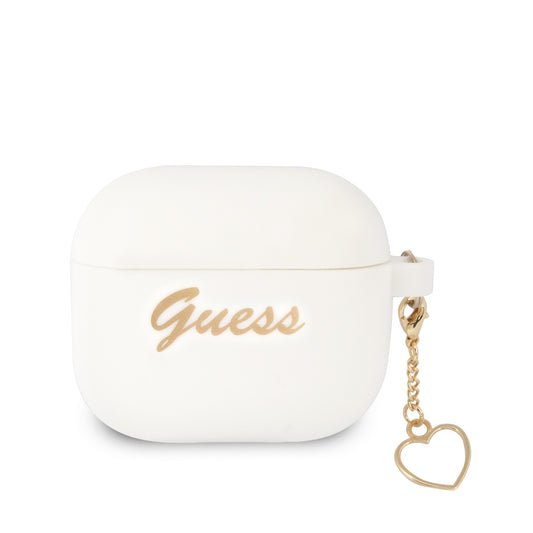Guess Vintage Script Gold Logo Θήκη Προστασίας Από Σιλικόνη Για Apple Airpods 3 Με Χρυσή Κρεμαστή Καρδιά (Λευκή) – Θήκη για κινητό από το PhoneBazaar.gr