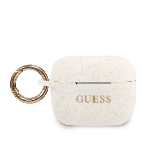 Guess Printed Logo Silicone Case Θήκη Προστασίας Από Σιλικόνη Για Apple Airpods Pro (White/Glitter) – Θήκη για κινητό από το PhoneBazaar.gr