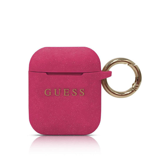 Guess Printed Logo Silicone Case Θήκη Προστασίας Από Σιλικόνη Για Apple Airpods 1/2 (Fuchsia/Glitter) – Θήκη για κινητό από το PhoneBazaar.gr
