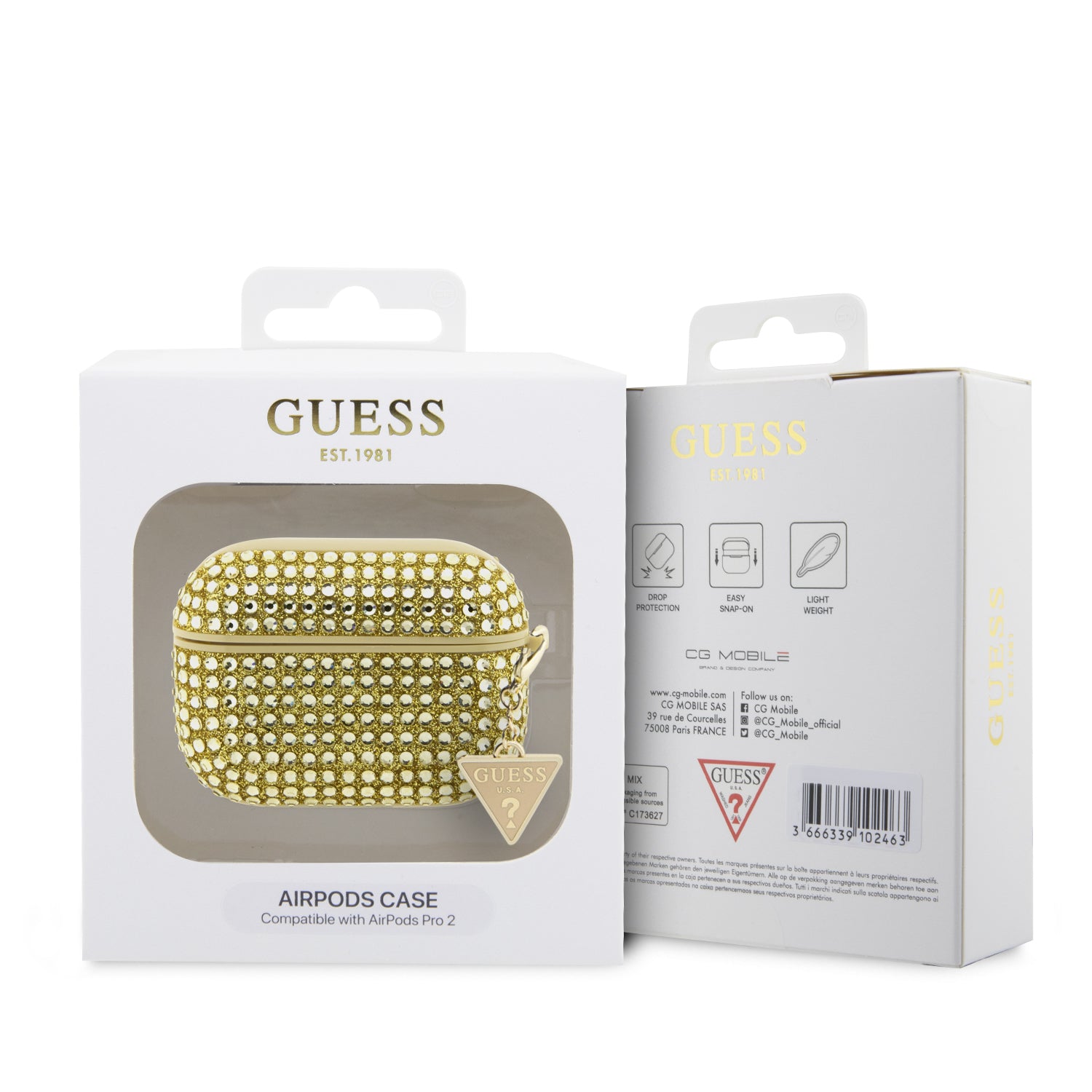 Guess Triangle Charm Θήκη προστασίας απο Σιλικόνη για Apple Airpods Pro 2 με χρυσό κρεμαστό στολίδι (Χρυσό)