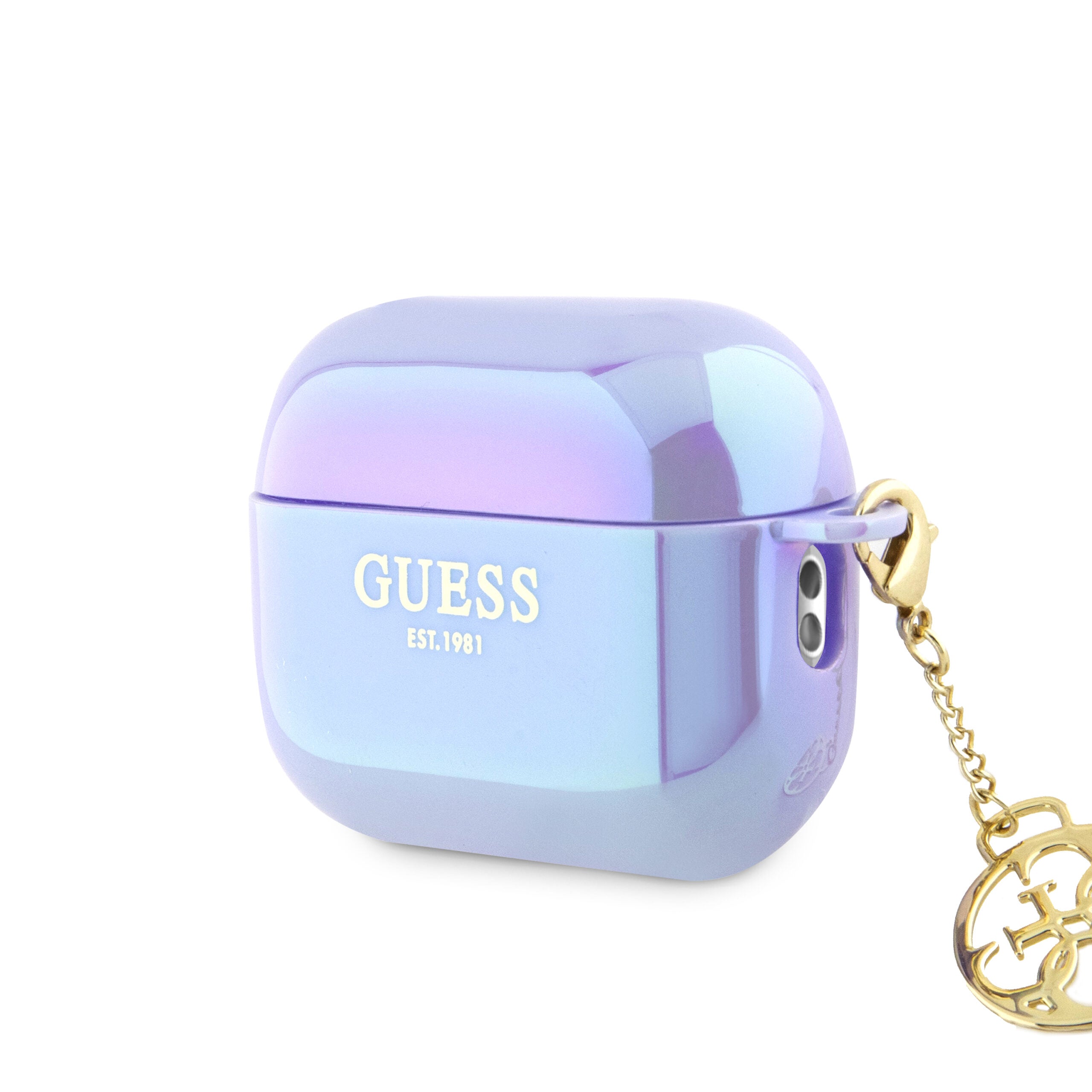 Guess "4G Logo Collection" Charm Θήκη προστασίας απο Σιλικόνη για Apple Airpods Pro 2 με χρυσό κρεμαστό στολίδι (Iridescent Purple)