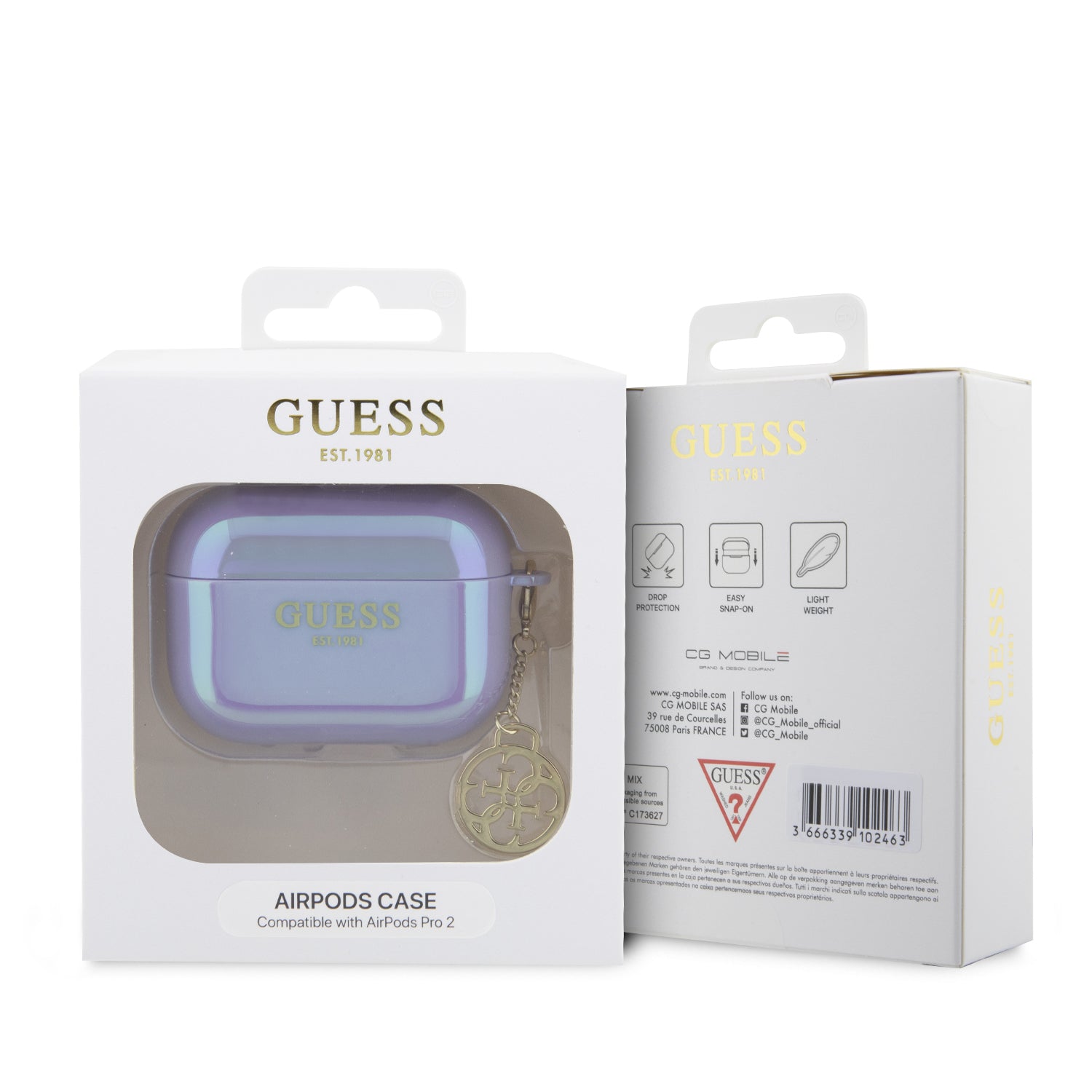 Guess "4G Logo Collection" Charm Θήκη προστασίας απο Σιλικόνη για Apple Airpods Pro 2 με χρυσό κρεμαστό στολίδι (Iridescent Purple)