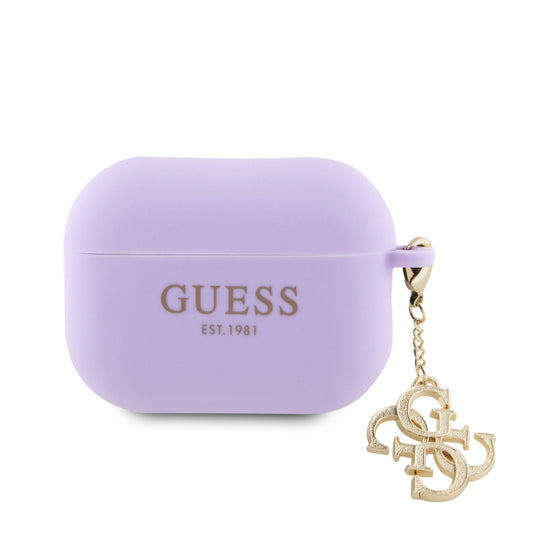 Guess Printed Gold Logo Θήκη Προστασίας Από Σιλικόνη Για Apple Airpods Pro 2 Με Χρυσό Κρεμαστό Στολίδι (Μωβ) – Θήκη για κινητό από το PhoneBazaar.gr