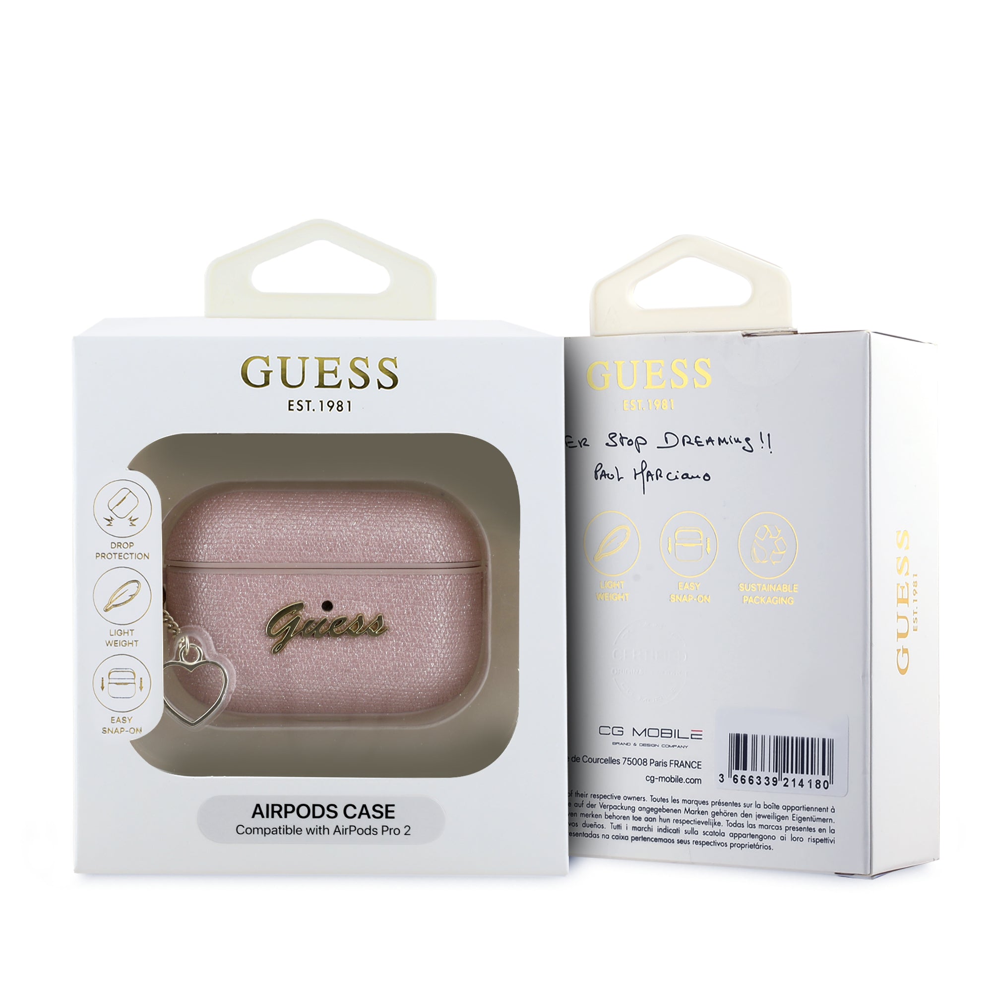 Guess “4G Charm Collection” Θήκη προστασίας απο Σιλικόνη για Apple Airpods Pro 2 με χρυσό κρεμαστό στολίδι σε σχήμα καρδιάς (Ροζ)