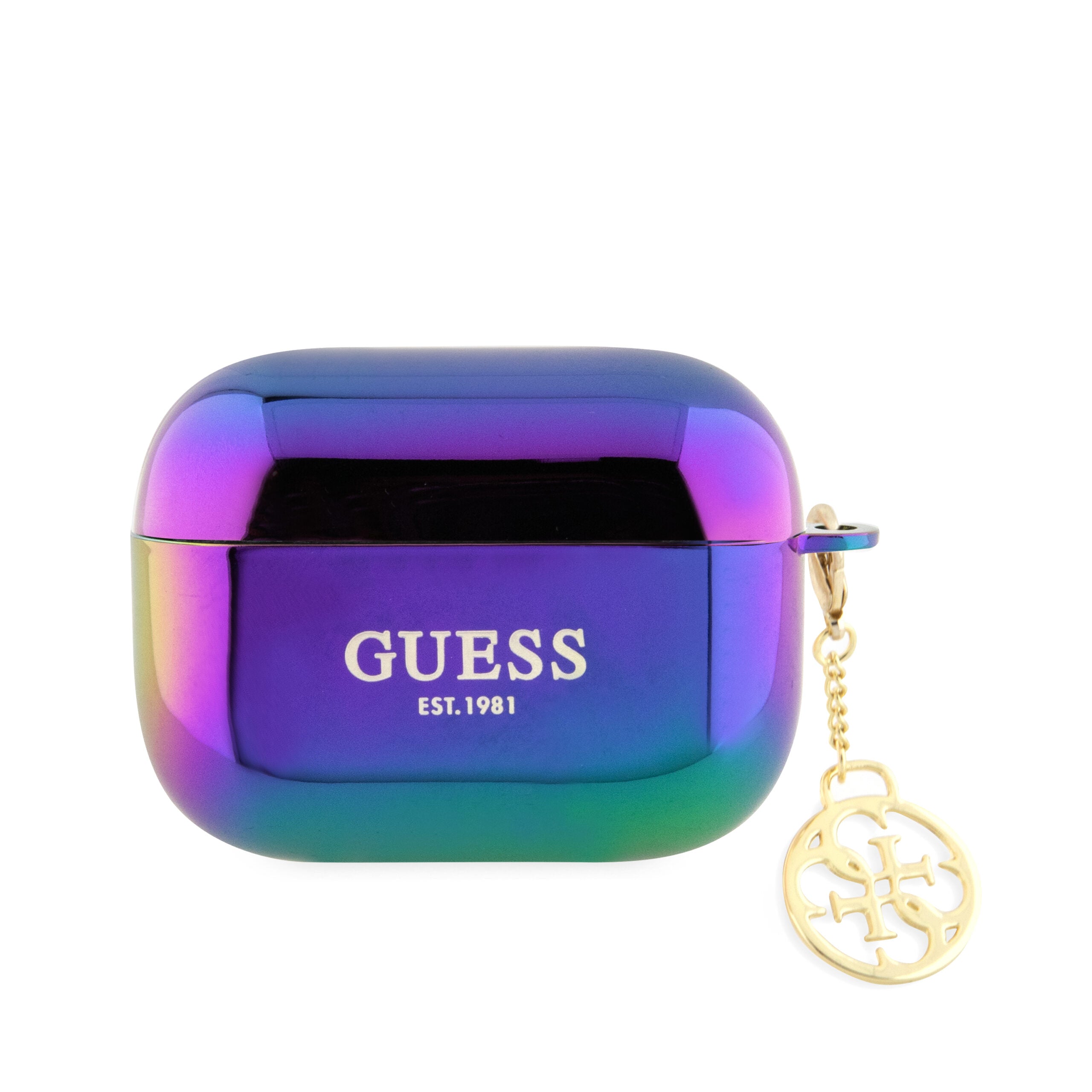 Guess "4G Charm" Collection Θήκη Προστασίας Από Ιριδίζουσα Σιλικόνη Για Apple Airpods Pro Με Κρεμαστό Στολίδι (Iridescent Black – Guaphpligek) – Θήκη για κινητό από το PhoneBazaar.gr